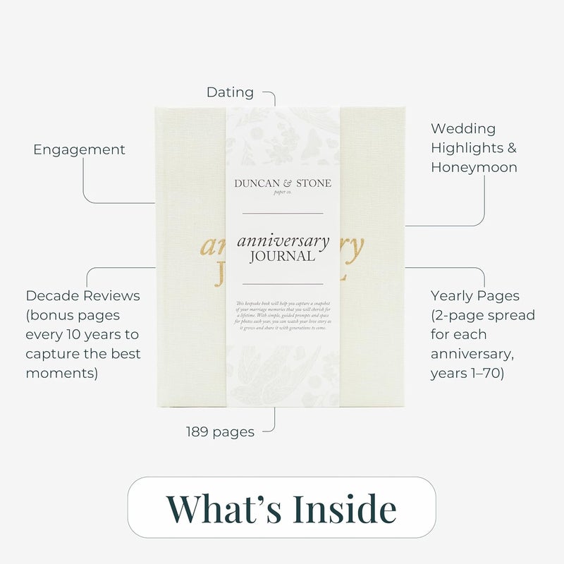 DUNCAN & STONE PAPER CO. Wedding Anniversary Journal - Anniversary Journal for Couple - Wedding Notebook & More - Wedding Memory Book to Capture Moments(Ivory,189 Pages) - Image 3